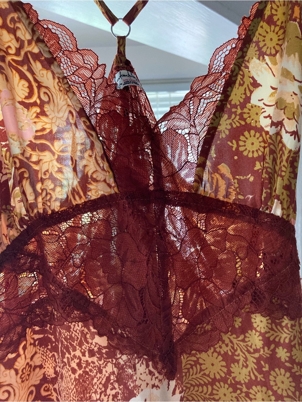 Free People Rust Lace Slip Dress with Yellow Accents - Picture 6 of 9
